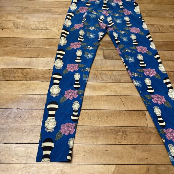 LulaRoe Leggings Women’s One Size Blue Floral & Flies Stretch Ankle - Picture 11 of 12